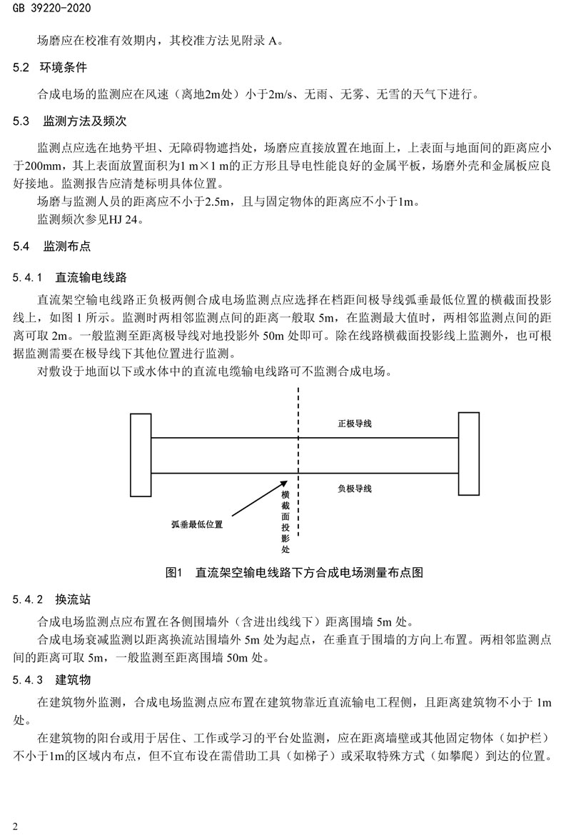 直流输电工程合成电场限值及其监测办法